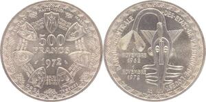 O235 Afrique de l'Ouest 500 Francs Union monétaire 1972 Argent Silver FDC