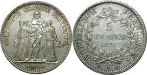 O259 France 5 Francs Hercule Dupré 1876 A Paris Argent Silver Superbe -> Make offer