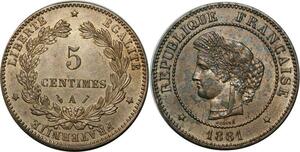 O298 France Rare 5 Centimes Cérès 1881 A Paris Splendide -> Make offer