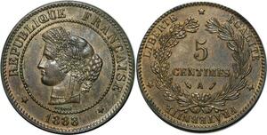 O303 France Rare 5 Centimes Cérès 1888 A Paris Splendide -> Make offer
