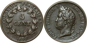 O324 Guadeloupe Rare Colonies 5 Centimes Louis-Philippe Colonies 1839 A Paris SUP