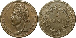 O326 Guadeloupe Rare Colonies 5 Centimes Charles X 1825 A Paris SUP SPL