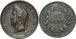 O329 Guadeloupe Rare Colonies 10 Centimes Louis-Philippe 1843 A Paris SUP