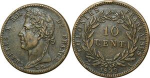 O331 Guadeloupe Rare Colonies 10 Centimes Charles X Colonies Francaises 1829 A Paris SUP