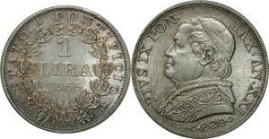 O342 Scarce Vatican 1 Lire Pivx IX An XXI 1866 Argent Silver Rome UNC !!