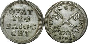 O345 Scarce Vatican 4 Baiocchi Pivs VI 1793 Argent Silver > Make Offer
