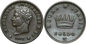O355 Rare Italy 1 Soldo Napoléon 1811 M Milan AU !! > Make Offer