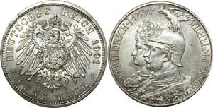 O370 Germany 5 Marks Friedrich Wilhelm II 1901 Argent Silver D Munich UNC !!!