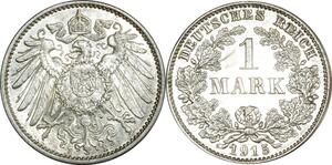O376 Germany 1 Mark Wilhelm II 1915 E Muldenhütten Argent Silver AU
