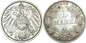O380 Germany 1 Mark Wilhelm II 1914 A Berlin Argent Silver AU