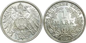 O386 Germany 1 Mark Wilhelm II 1908 D Munich Argent Silver UNC