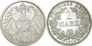 O397 Germany 1 Mark Wilhelm II 1914 J Hambourg Argent Silver