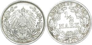 O401 Germany 1/2 Mark Wilhelm II 1915 A Berlin Argent Silver UNC