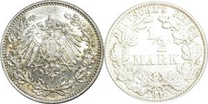 O405 Germany 1/2 Mark Wilhelm II 1916 E Muldenhütten Argent Silver UNC BU