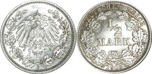 O409 Germany 1/2 Mark Wilhelm II 1905 E Muldenhütten Argent Silver FDC