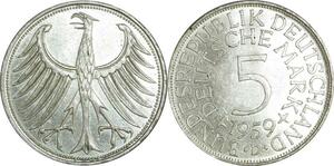 O415 Germany 5 Deutsche Mark Aigle 1959 D Munich Argent Silver UNC