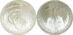 O422 Germany 5 Deutsche Mark Gerhard Mercator 1969 F Stuttgart Argent Silver FDC