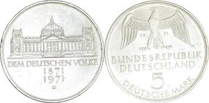 O425 Germany 5 Deutsche Mark 100 ans du deuxième Reich 1971 G Karlsruhe Silver FDC