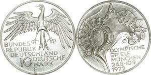 O453 Germany 10 Deutsche Mark Stade Olympique Münich 1972 F Stuttgart Silver