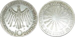 O463 Germany 10 Deutsche Mark JO Munich 1972 F Stuttgart Argent Silver PP PF