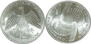 O468 Germany 10 Deutsche Mark JO Münich 1972 J Hambourg Silver FDC