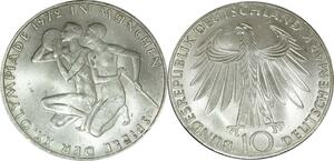 O472 Germany 10 Deutsche Mark JO Münich 1972 J Hambourg Silver UNC