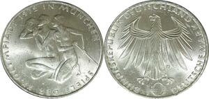 O475 Germany 10 Deutsche Mark Stade Olympique Münich 1972 D Munich Silver