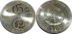O477 Germany 10 Marks Johann Gutenberg 1968 Argent Silver FDC