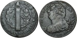 O513 France Constitution 2 Sols François IV 1792 A Paris