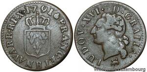 O516 France Liard Louis XVI 1791 B Rouen 1er semestre sans points