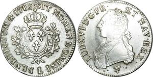 O525 France Ecu Louis XVI branches d'oliviers 1786 L Bayonne Argent Silver TTB+++