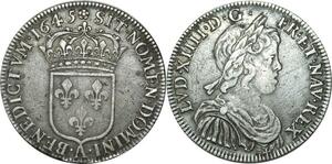 O532 France Rare !! 1/2 Ecu à la mèche courte Louis XIV 1645 A Paris rose argent