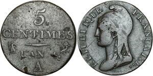 O534 France 5 Centimes Dupré Petit Module An 4 A Paris