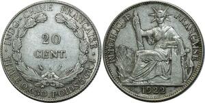O582 Indochina French Indochina 20 Cents 1922 A Paris Argent Silver