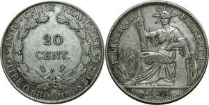 O583 Indochina French Indochina 20 Cents 1928 A Paris Argent Silver