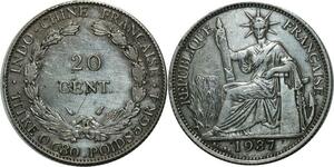 O588 Indochina French Indochina 20 Cents 1937 A Paris Argent Silver