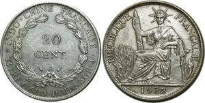 O591 Fake Indochina French Indochina 20 Cents 1932 A Paris Argent Silver