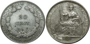 O592 Scarce French Indochina 20 Cents 1913 A Paris Silver XF to AU