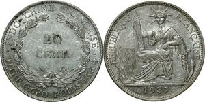 O595 Indochina French Indochina 20 Cents 1937 Argent Silver FDC