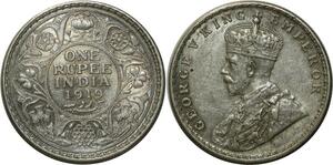 O633 Brtish India One Roupee George V 1919 Argent Silver UNC