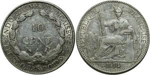O644 Indochina 10 Cents 1914 A Paris Argent Silver