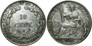 O645 Indochina 10 Cents 1919 A Paris Argent Silver AU +++