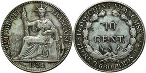 O648 Indochina 10 Cents 1924 A Paris Argent Silver