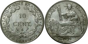 O651 Indochina 10 Cents 1929 A Paris Argent Silver AU