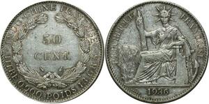O668 Indochina 50 Cents 1936 Argent Silver AU