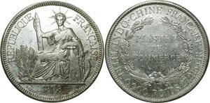 O670 Scarce Indochina 1 Piastre 1893 A Paris Argent Silver XF