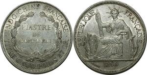 O671 Scarce Indochina 1 Piastre 1896 A Paris Argent Silver XF to AU !!!