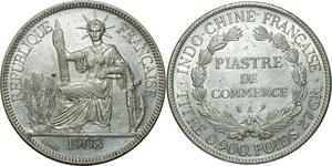 O673 Indochina 1 Piastre 1903 A Paris Argent Silver AU !!!