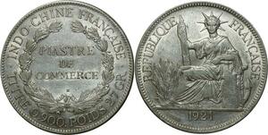O679 Scarce Indochina 1 Piastre 1921 H Argent Silver AU !!!!