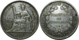 O684 Indochina 1 Piastre 1900 A Paris Argent Silver XF